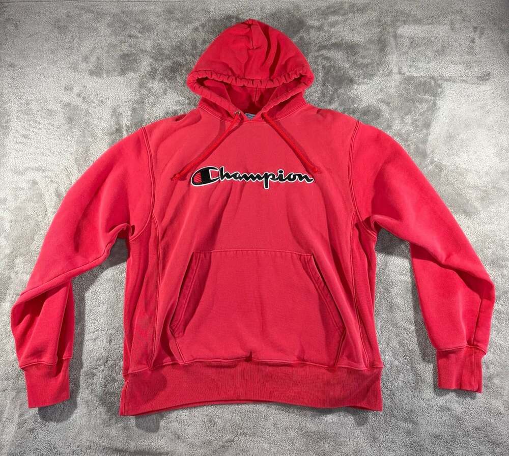 Champion Men’s Vintage Reverse Weave Pullover Hoodie Size Large Red Script Logo